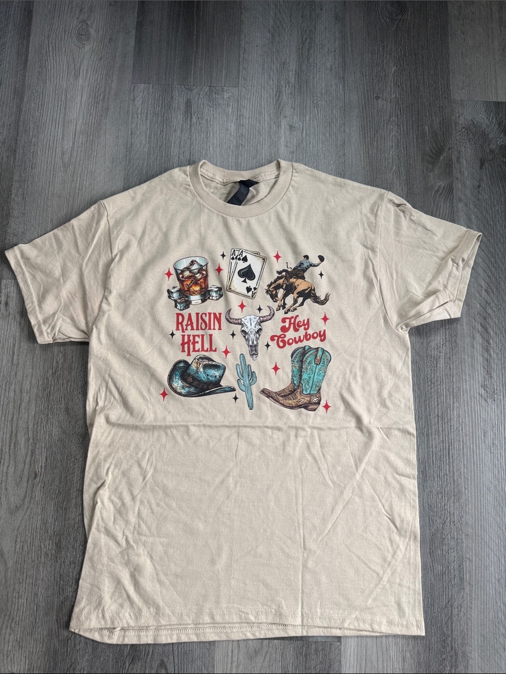 Beige 'Raisin Hell' Graphic Cowboy T-Shirt